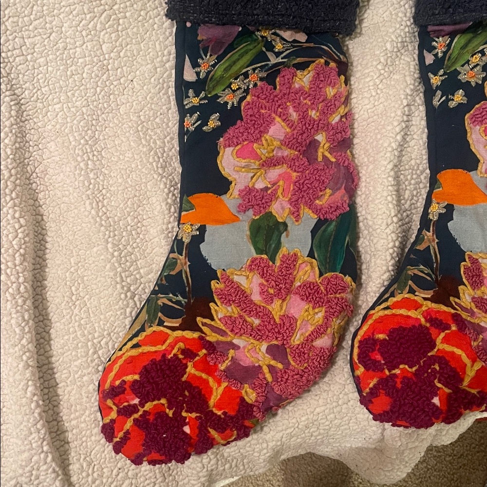 Anthropologie x Nori Floral Embroidered Navy Christmas Stocking - Picture 6 of 8